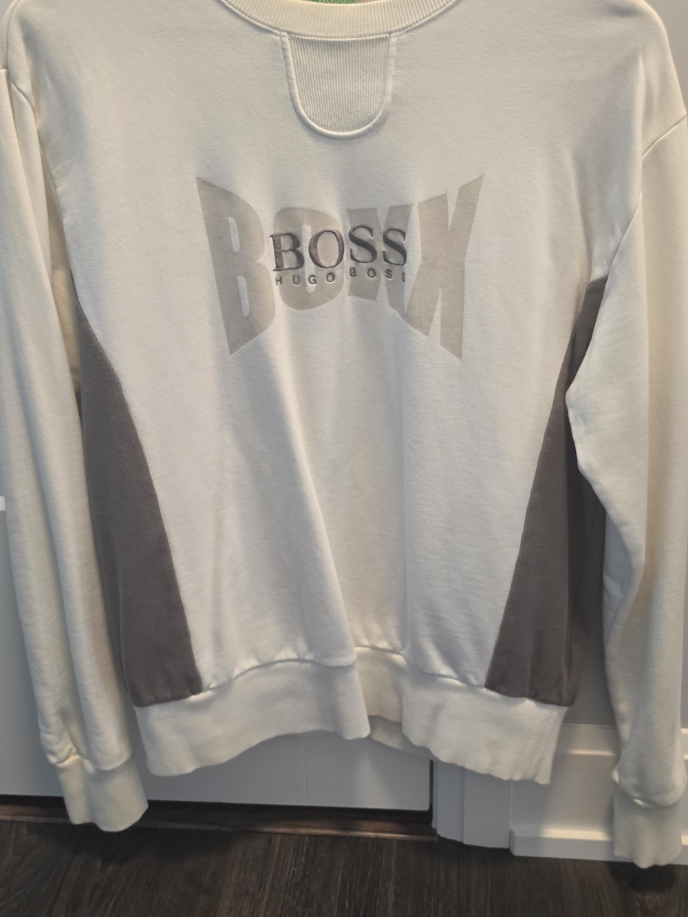BOSS Hugo Boss White and Gray Panel Logo Crewneck Sweatshirt